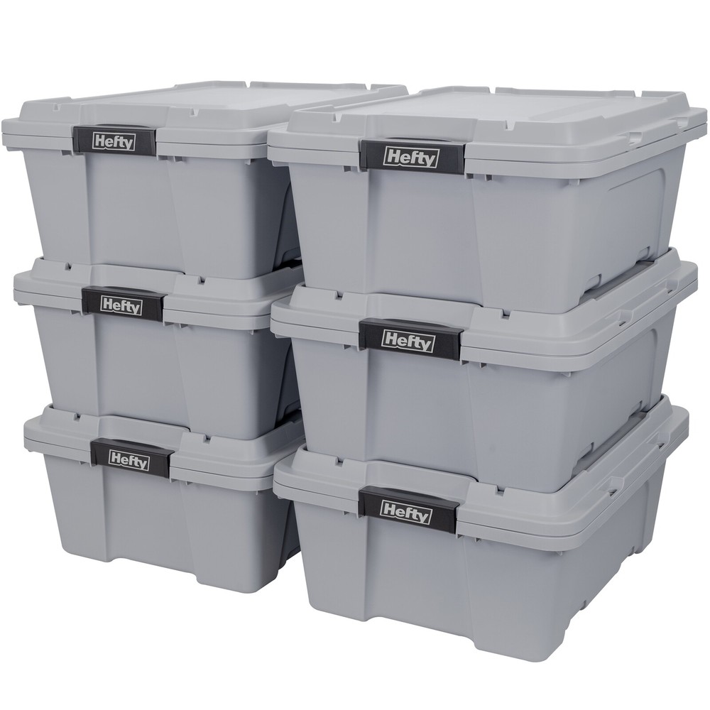 6 Pack 12 Gal Plastic Utility Storage Tote Stackable Containers Box Bin Gray US