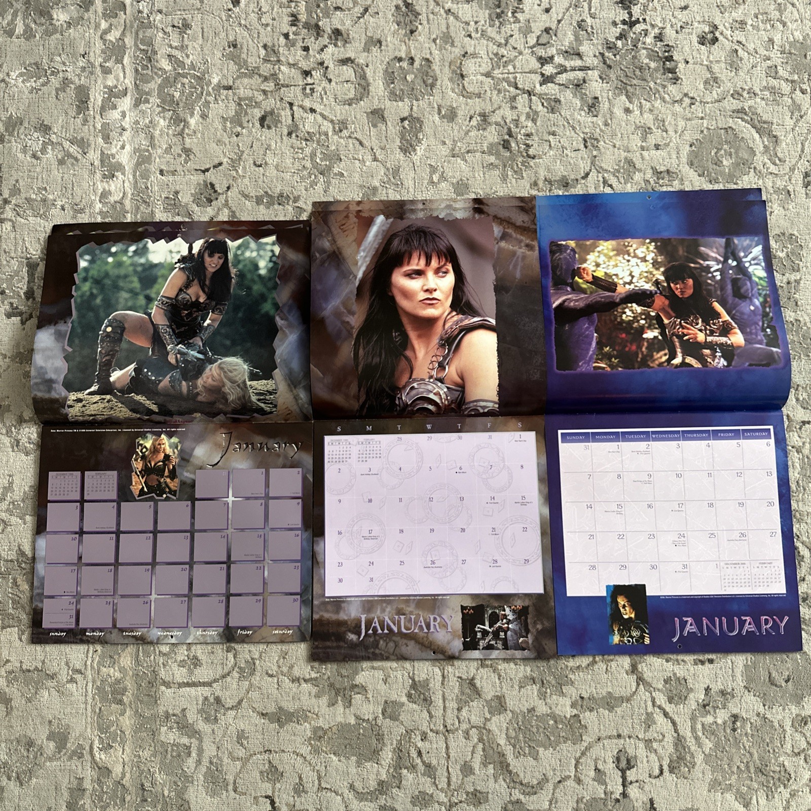LOT X 3 - Xena Warrior Princess - Calendars 1999, 2000 and 2001 - Never used!