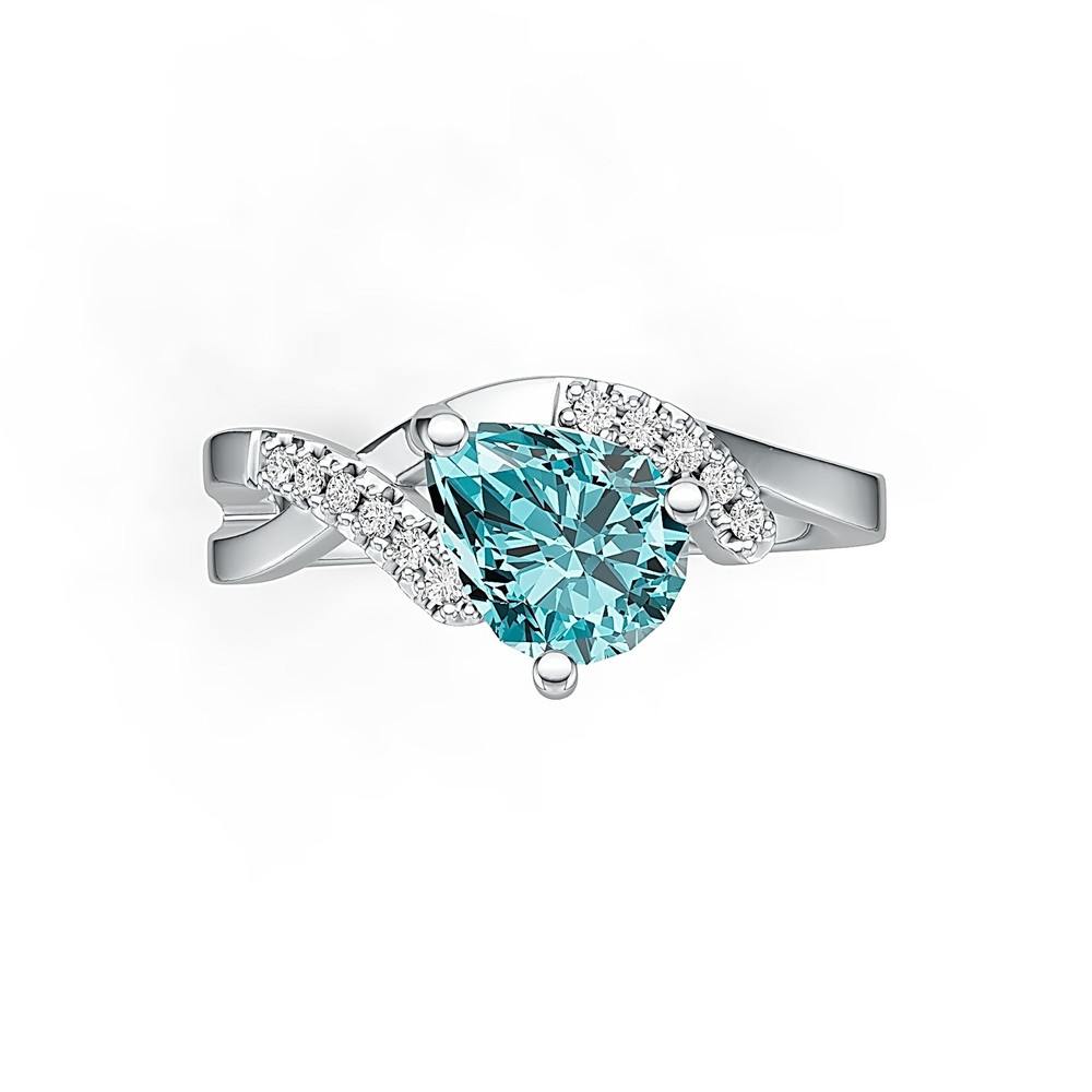 Sterling Silver Semi Mount Ring Setting Pear PE 8X6mm with White Topaz