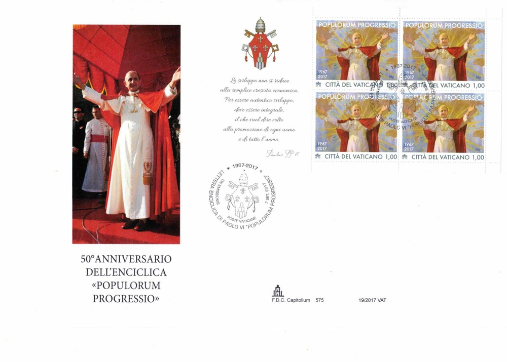 VATICAN - 2017 "Populorum Progressio" souvenir sheet FDC - VF