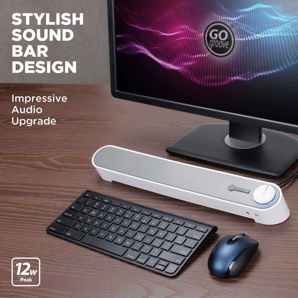 Computer Sound Bar Speaker (White) with Easy Access Headphone & Mic Jacks