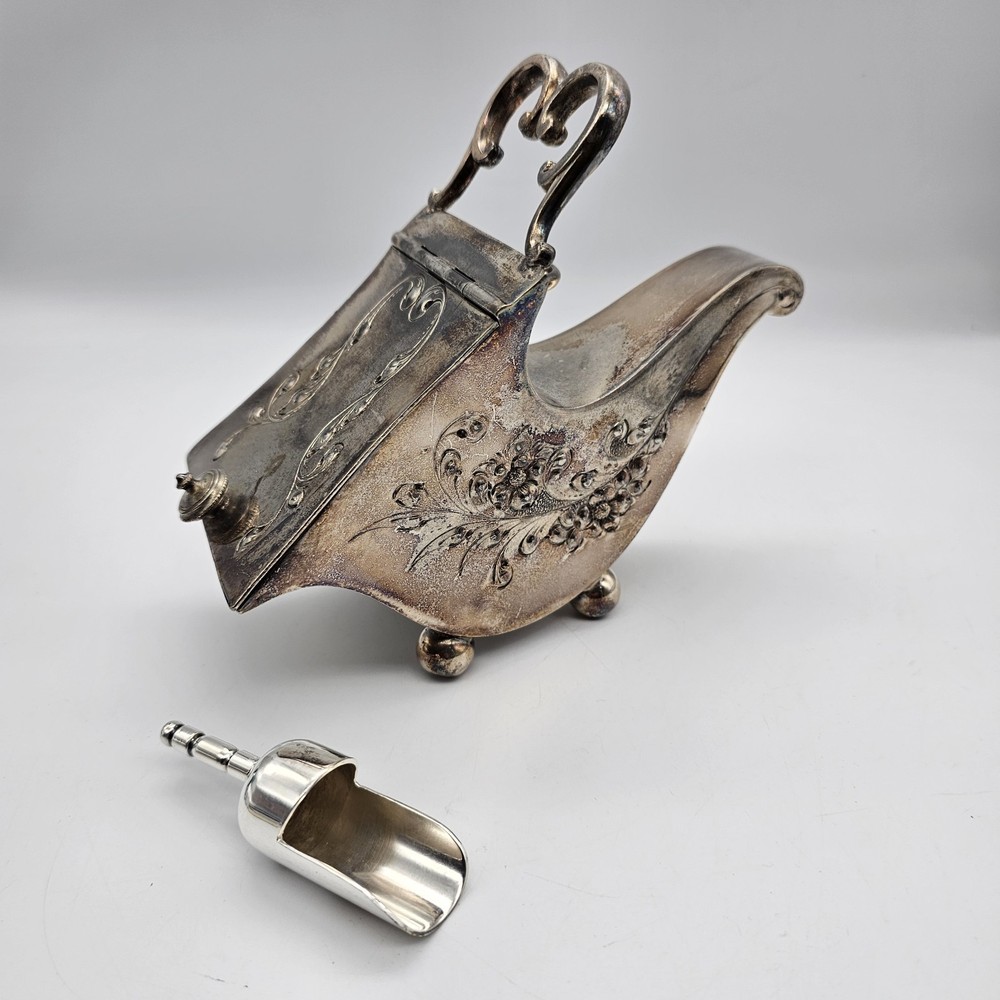 Antique James Dixon & Sons Silverplate Sugar Shuttle EPBM Bugle Backstamp