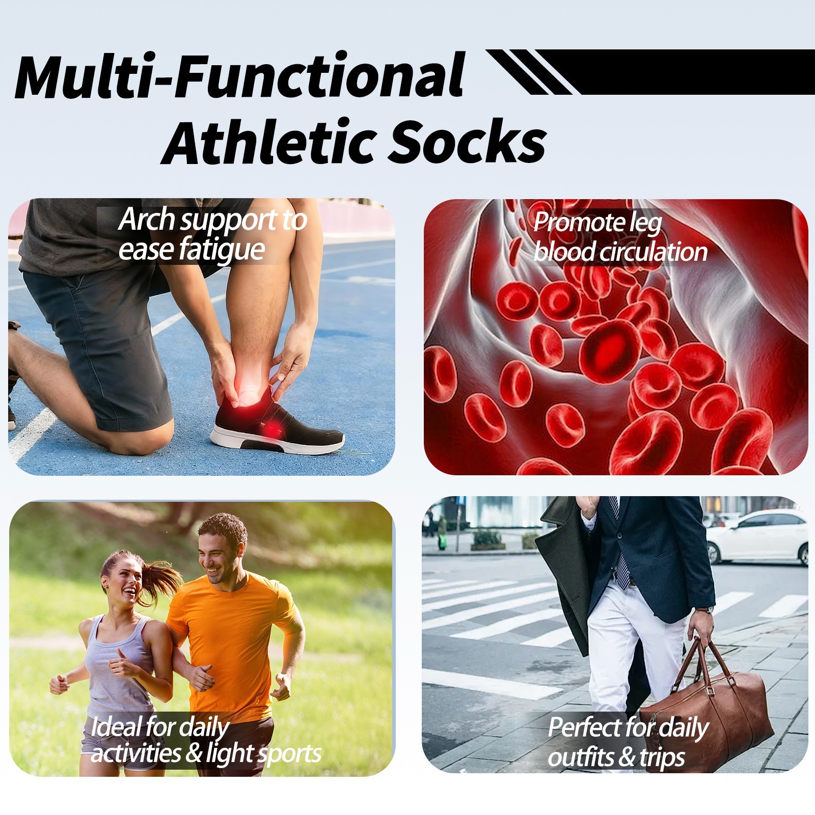 New Plain Mens Compression Crew Athletic Socks,Running Hiking Socks 5 pack