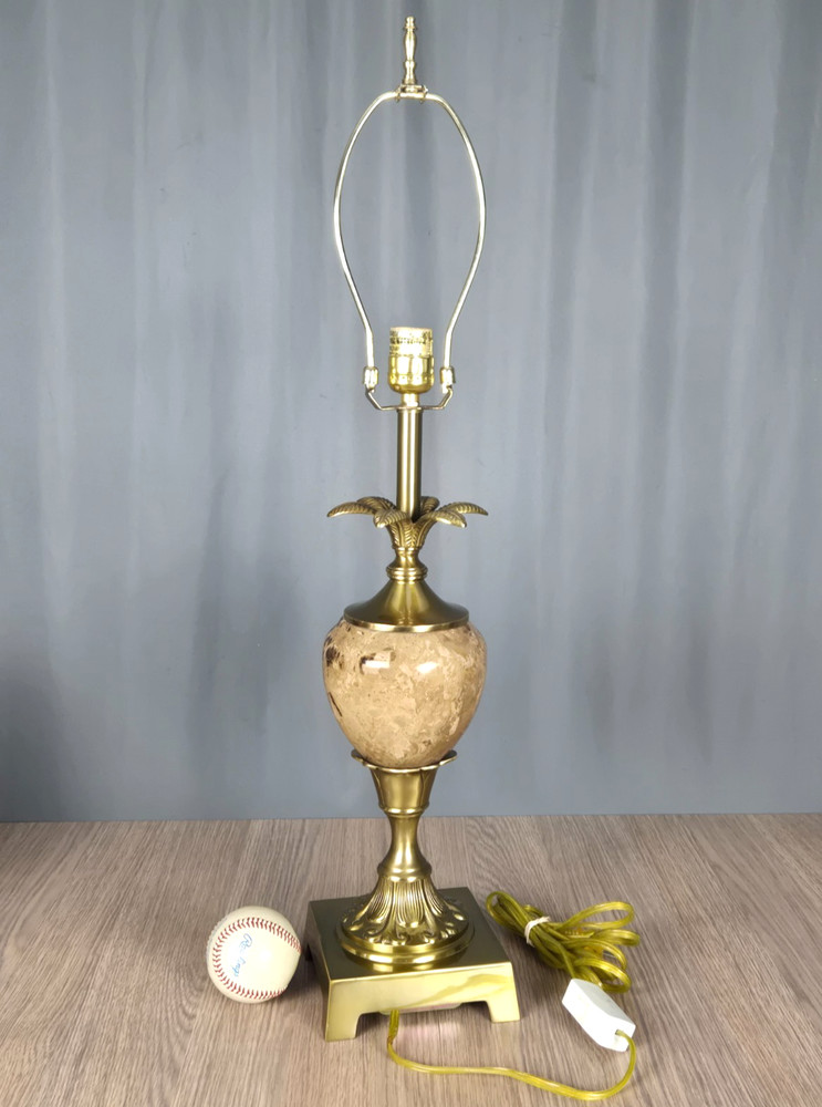 Solid Brass and marble pineapple motif table lamp, unmarked Hollywood Regency