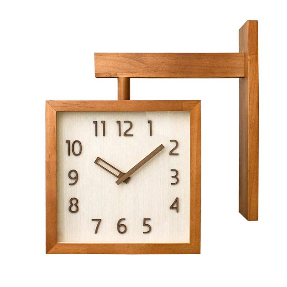 Wall Clock, Simple Silent Wall Clock, Square Double Sided Clock Wooden Decora...