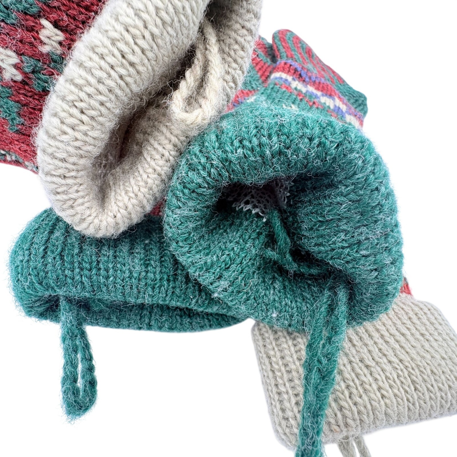 Russ Berrie Christmas Knit Stockings Lot Of 4 Red & Green 14" Vintage Decor