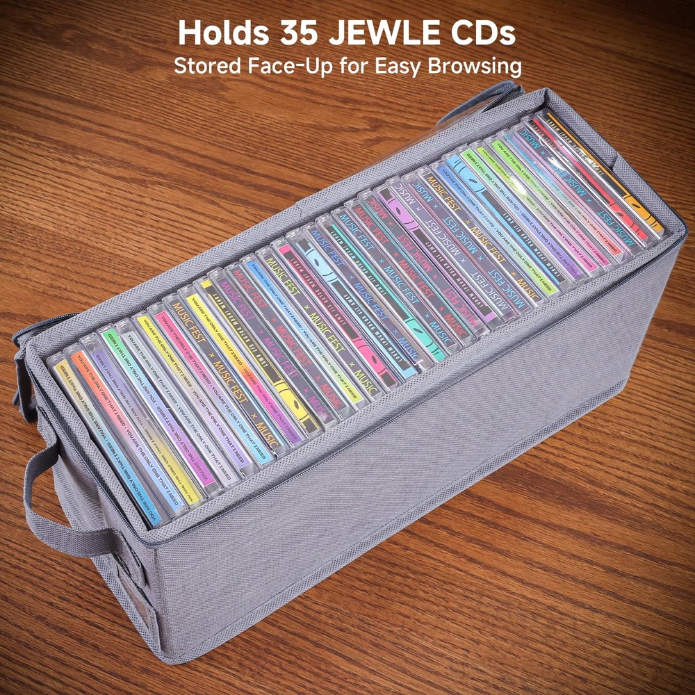 4 PCS Gray Stackable CD DVD Holder Storage Case Box Organizer Lid Handle