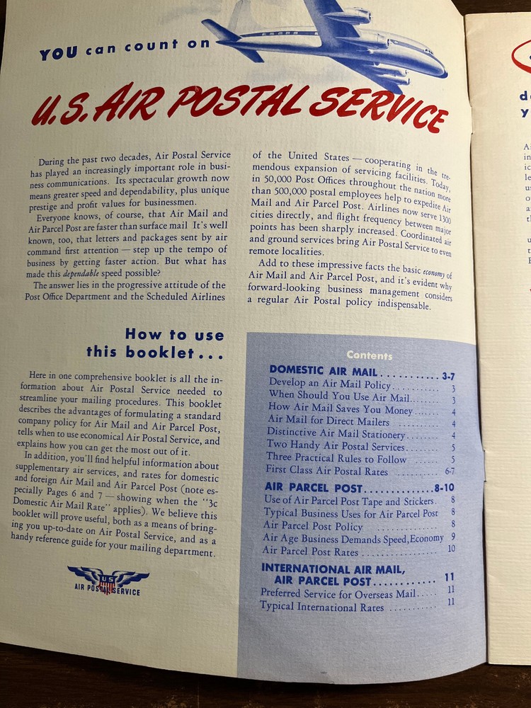 "Your Business Needs Air Postal Service" 1958 public service book for air mail