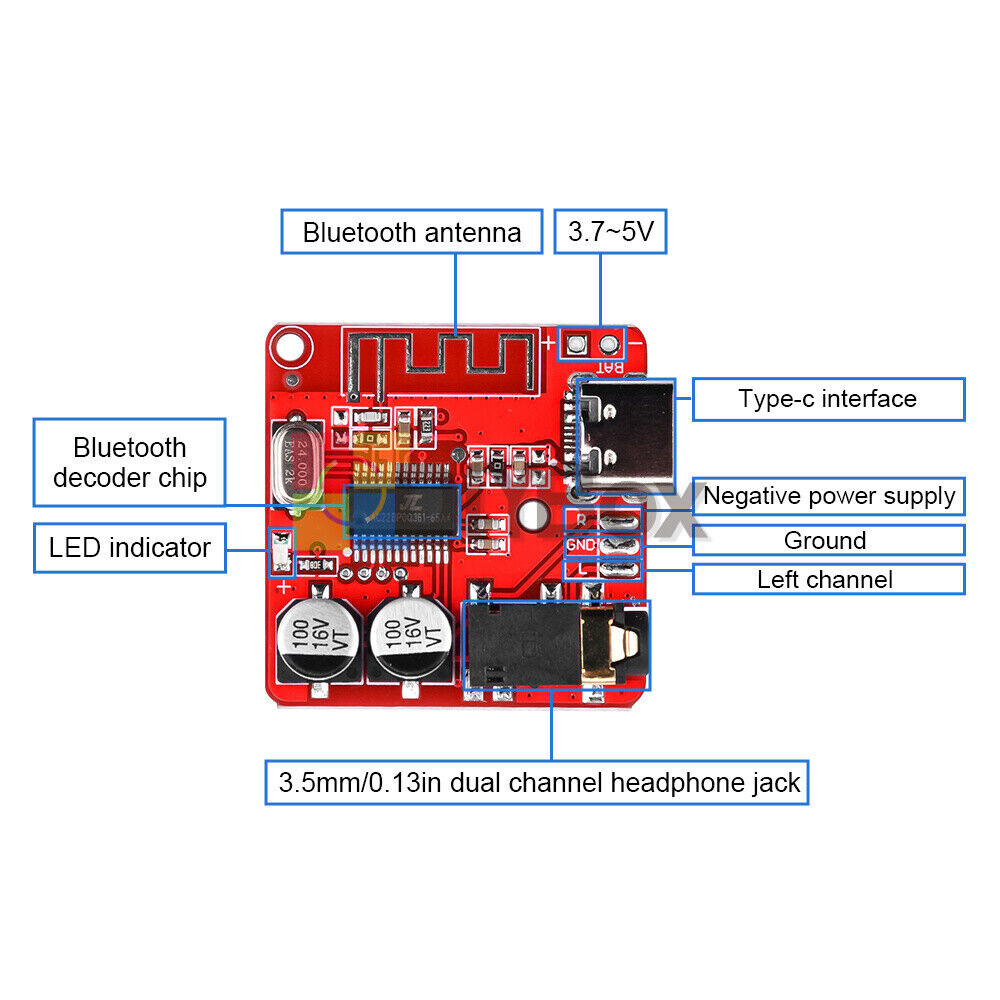 6PCS 3.7V-5V Mini Bluetooth 5.1 Audio Receiver MP3 Decoder Amplifier Module -