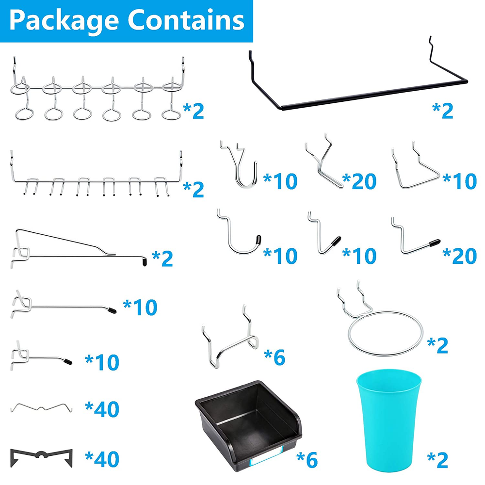 Pegboard Hooks, with Bins, Peg Locks, for Organizing Various Tools, 204 PCS, 80