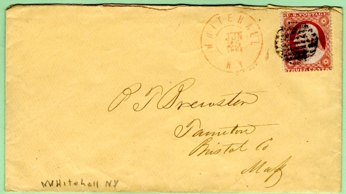 Scott # 26 on Cover with Cancel : Whitehall, N.Y. /  MB-688