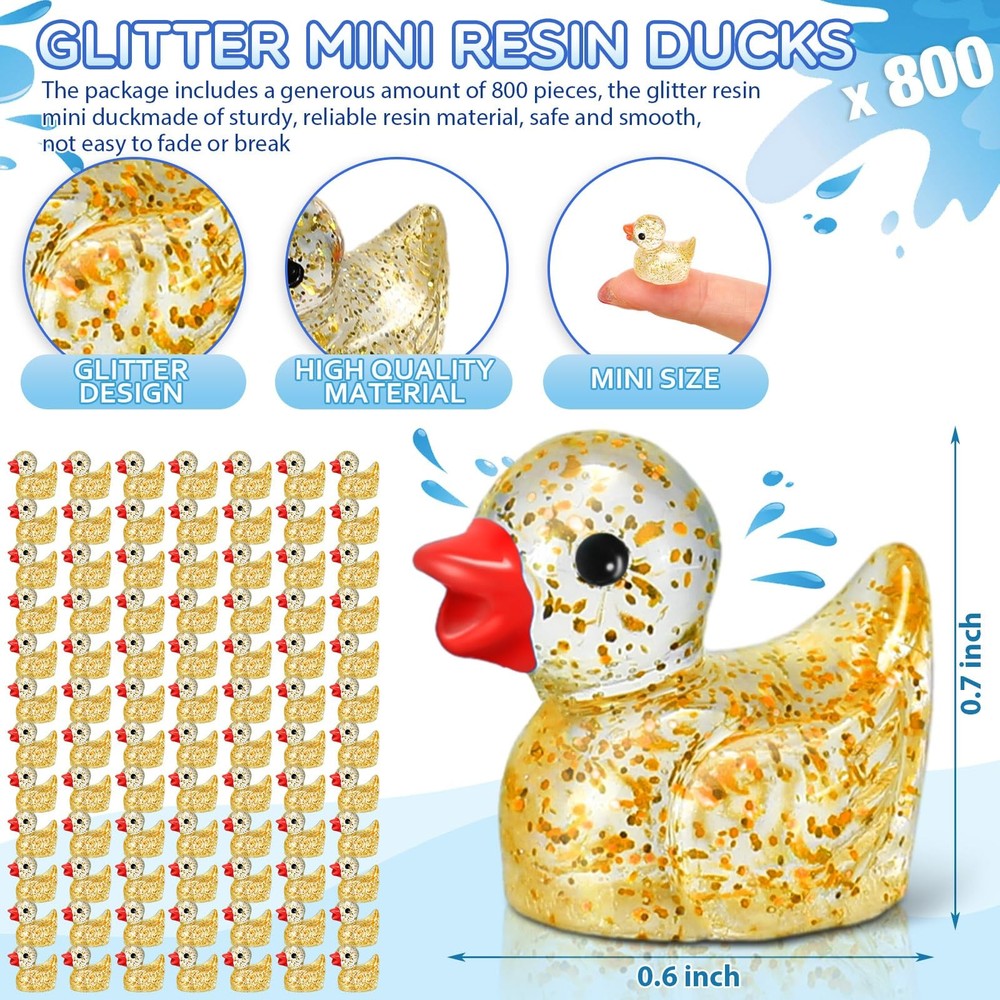 800 Pack Glitter Mini Resin Ducks Bulk Mini Ducks Pranks Hide Miniature Figur...