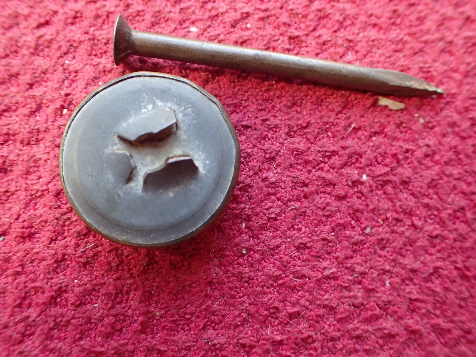 Antique Victorian Five (5) Sulfide Glass Brass Picture Hanging Nails