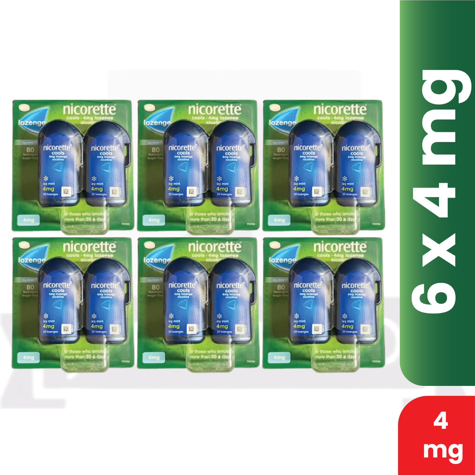 6 X Nicorette Cools 4mg Lozenge Icy Mint 2X40 Lozenges PACK OF 6