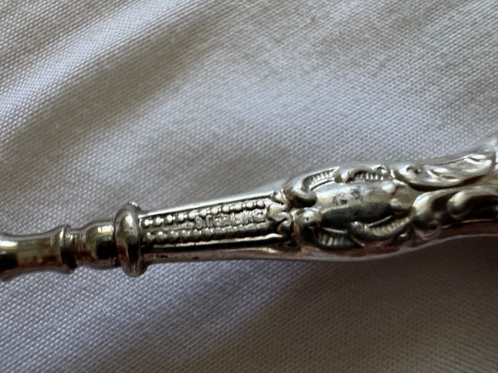 Antique Sterling Silver Handle Button Hook w/ Beaded & Scrolling Design