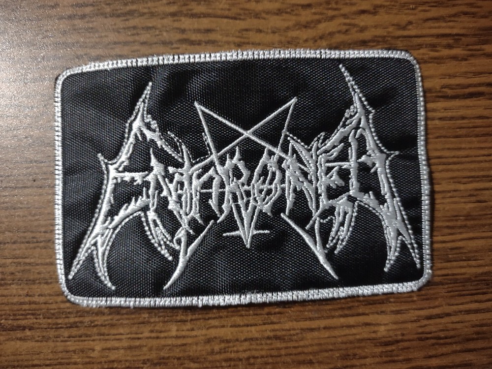 ENTHRONED,SEW ON WHITE WITH WHITE BORDER EMBROIDERED PATCH