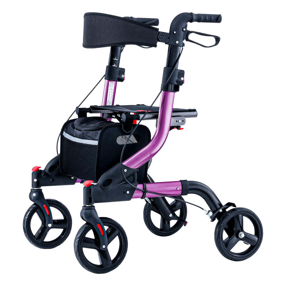 Foldable Rollator Walker for Seniors with 8" Wheels, 6-Level Height Adjustable