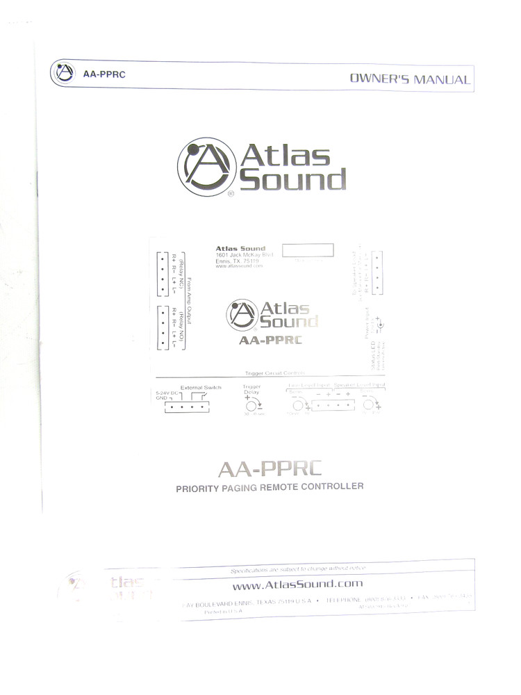 Atlas Sound AA-PPRC Priority Paging Remote Controller w/ AC Adapter & Manual