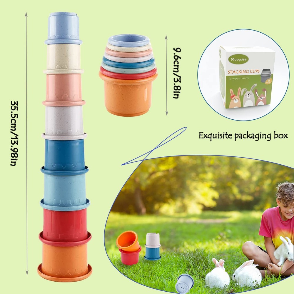 Multi-Colored Graduated Stackable Rabbit Toys - 8 Pcs Reusable Cute Animal De...