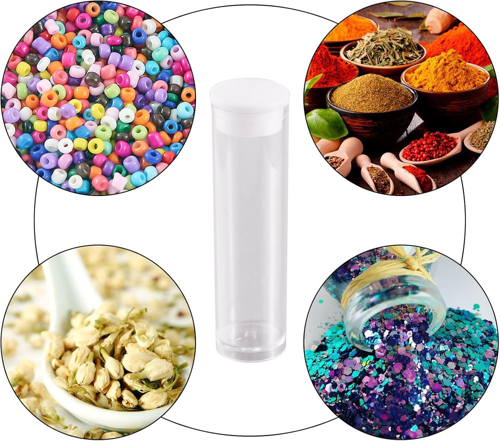 100Pcs Transparent Clear Plastic Small Empty Storage Tubes Bead Container Set Te