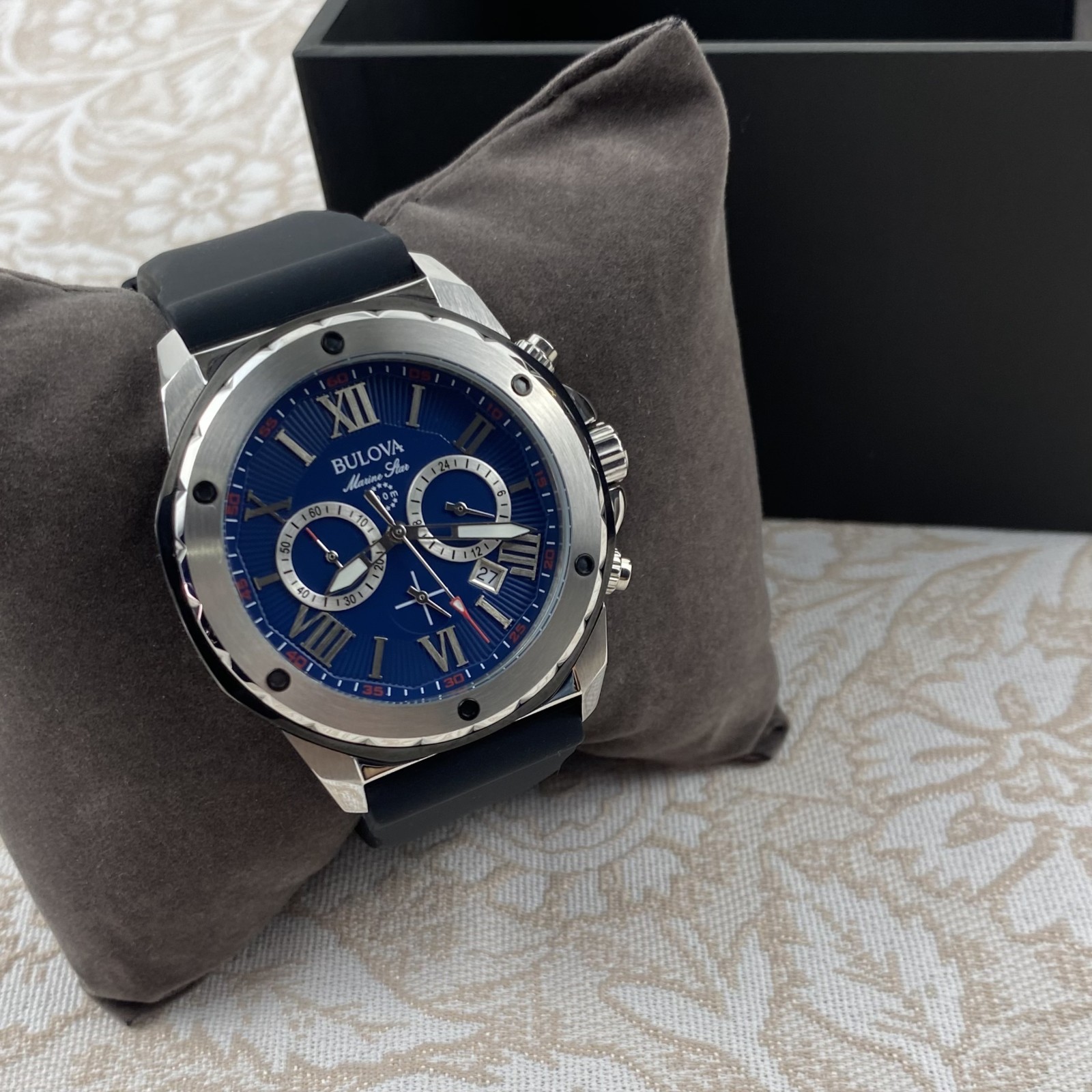 Bulova Marine Star 98B258 Automatic Blue Dial Black Rubber Strap Men's Watch