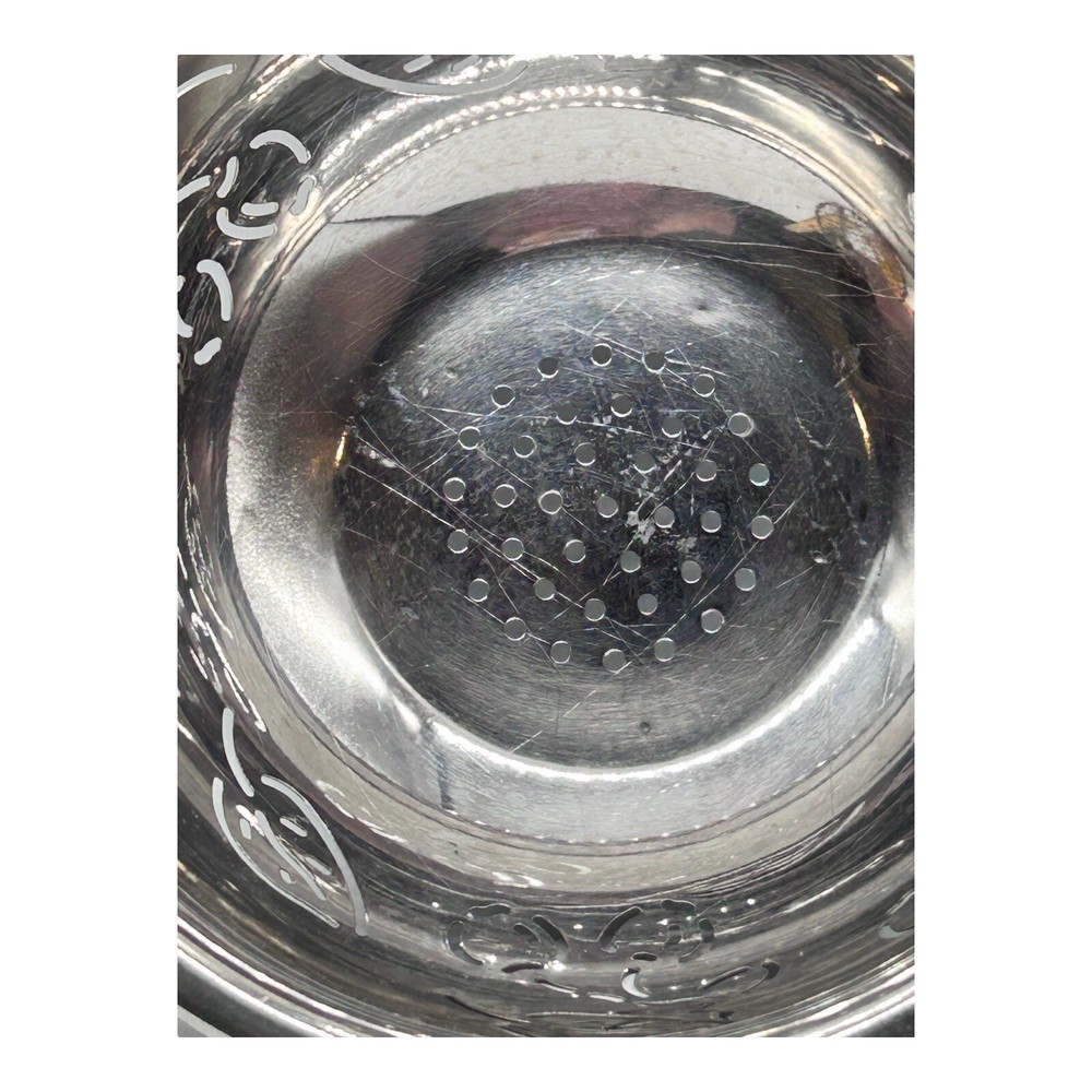 Metal Colander Strainer Cherries & Leaf Pattern Small Silver Farmhouse 8.5" D