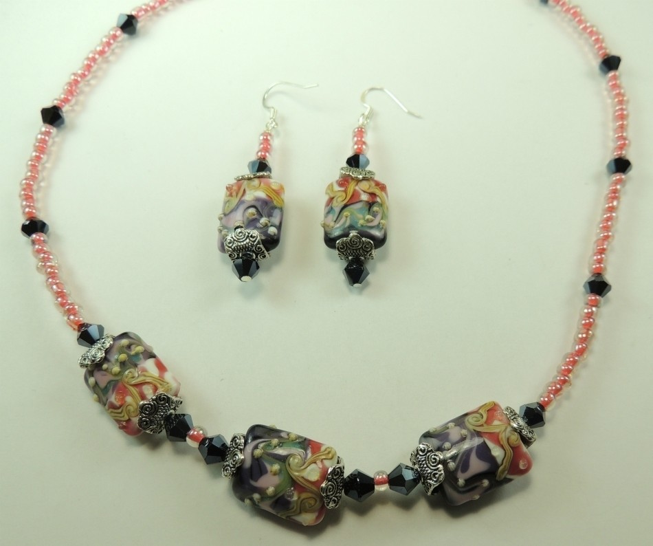 Statement Lampwork Crystal Necklace & Earring Set Handmade