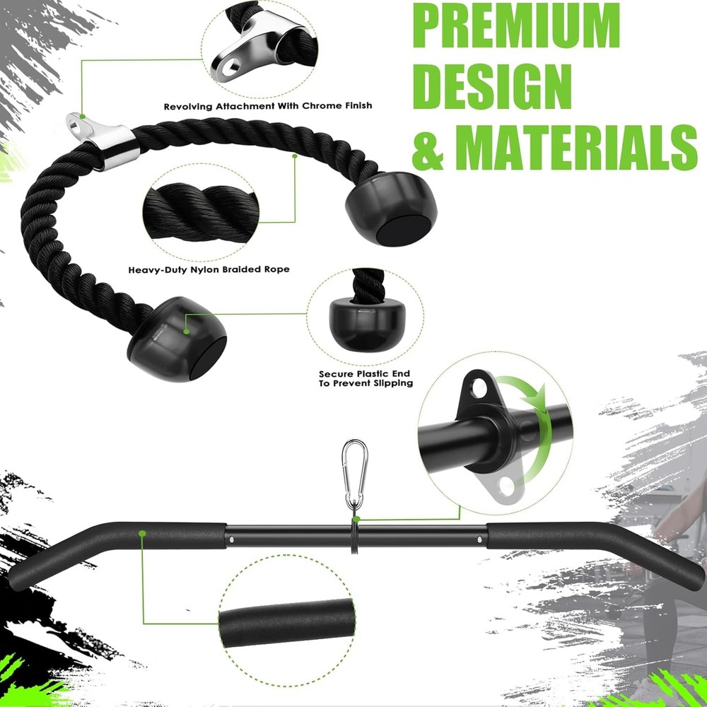 Cable Machine Attachments Set Lat Pulldown Chest Crossover Home Gym Workout