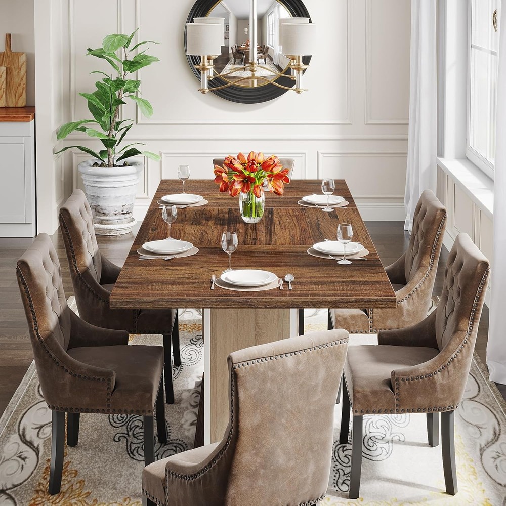 55" Rectangular Dining Table 4 to 6 People Farmhouse Wood Dinner Table Kitchen