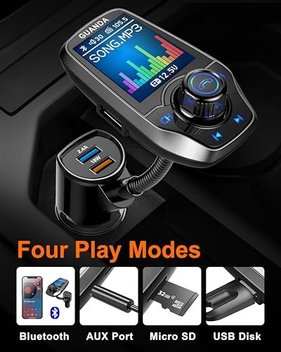 Bluetooth 5.3 FM Transmitter Car Adapter, Hands-Free Calling, USB Fast Charging,