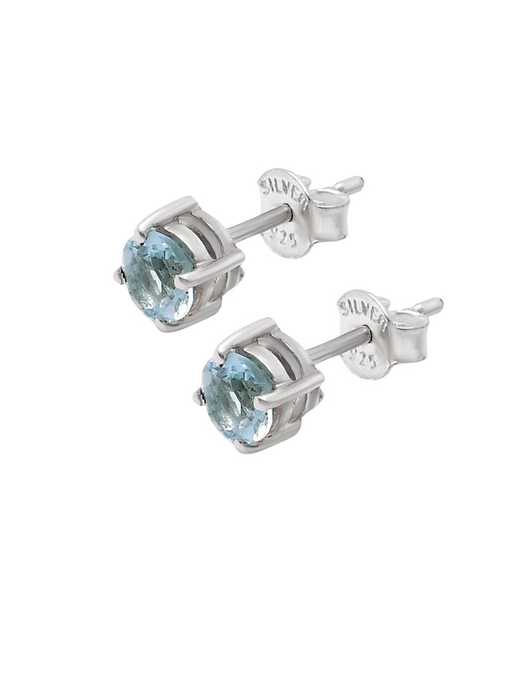 Swiss Blue Topaz Solid 925 Sterling Silver stud Earrings