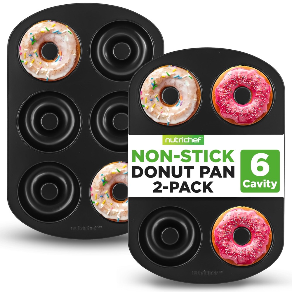 NutriChef Nonstick Donut Pans for Baking (6 Doughnut Molds) - 2 Pack