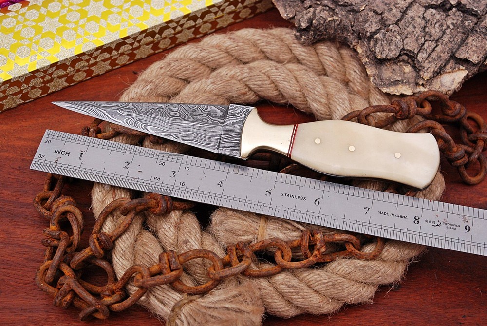 handmade Damascus knives double-edged fixed blade boot knife sheath