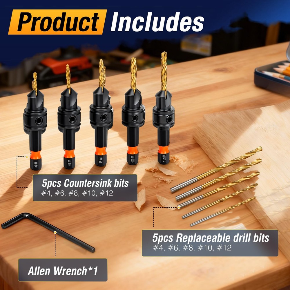 Lmutexyi Countersink Drill Bit Set, 11pcs Bits#4, #6, #8,...
