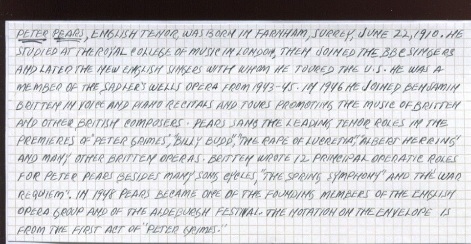 Peter Pears English tenor Signed Cover
