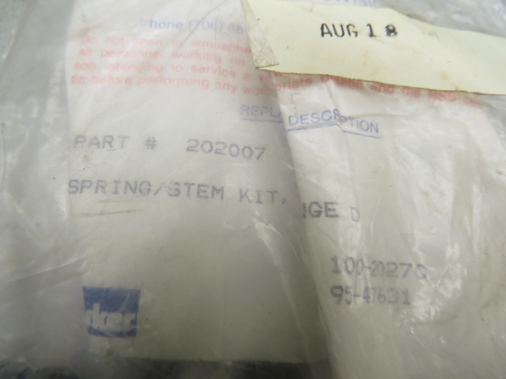 Parker 202007 Spring/Stem Kit Range D