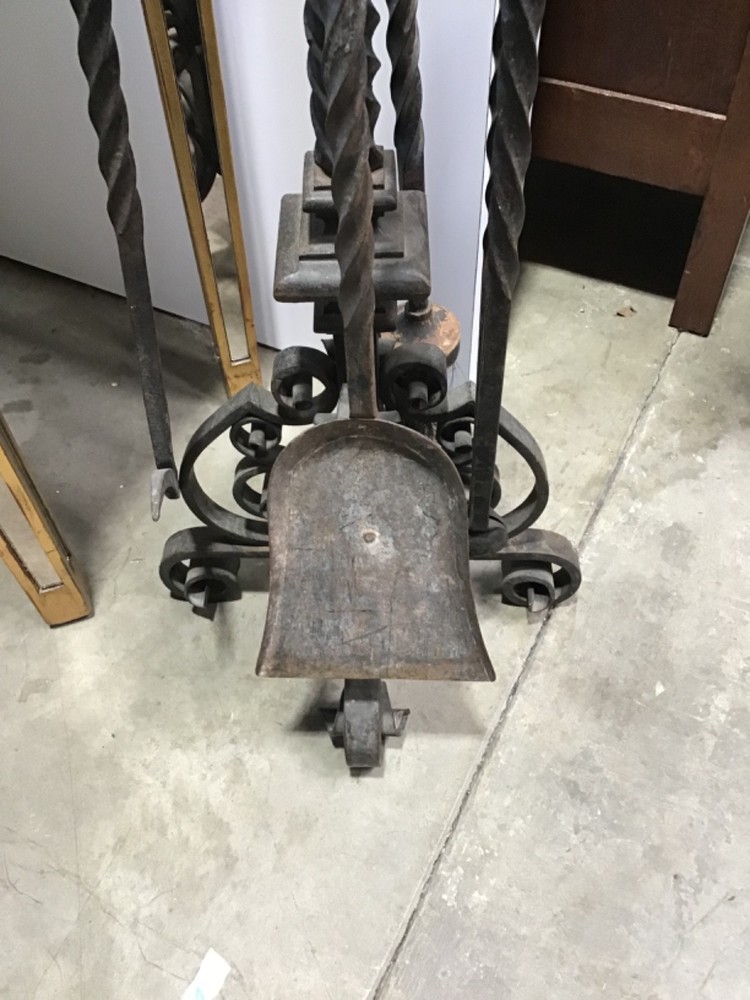 Stunning 1920's Wrought Iron Gothic fireplace tool set