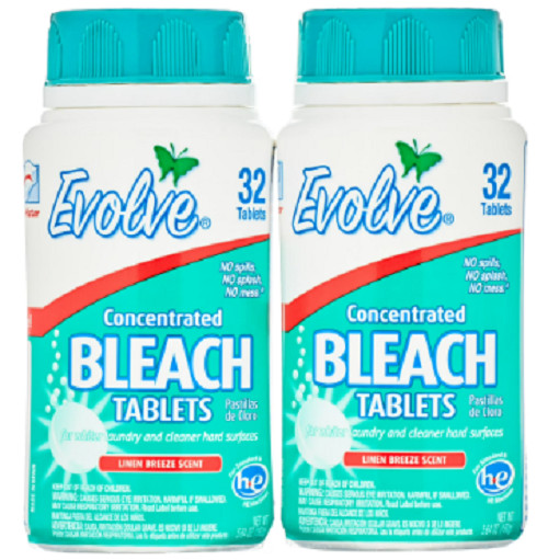 Evolve Concentrated Bleach Tablets, Linen Breeze Scent, 64 Count (32-Count x 2ct