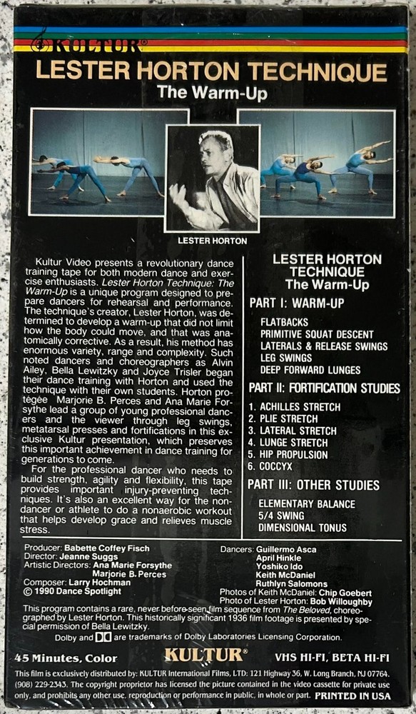 Lester Horton Technique Complete New VHS Set Warm-Up Intermediate Advanced Level
