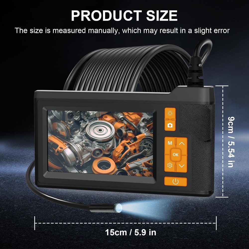 4.3" Borescope Camera – 1920P Endoscope Camera with Light, 16FT Semi-Rigid Ca...