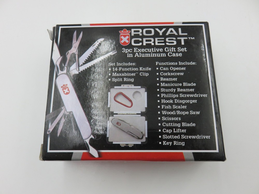 Royal Crest 3pc Executive Gift Set 14-Function Pocket Knife Aluminum Case EDC