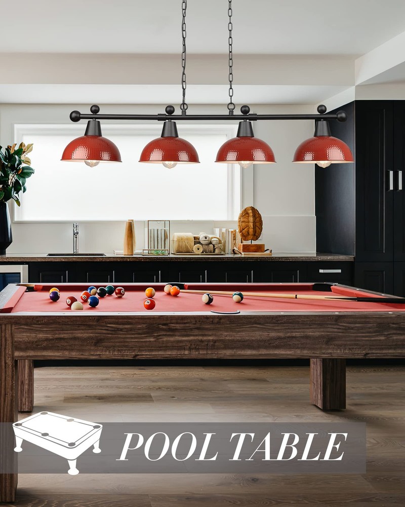48 Billiard Light, Black Pool Table Light for 7ft/8ft Table, 4-Light Kitchen Isl