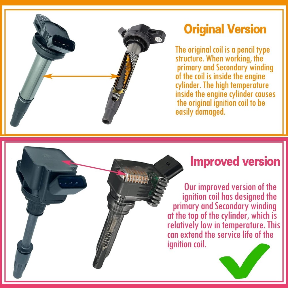 HIGH PERFORMANCE IMPROVED VERSION IGNITION COIL PACK OF 4 COMPATIBLE WITH LEX...