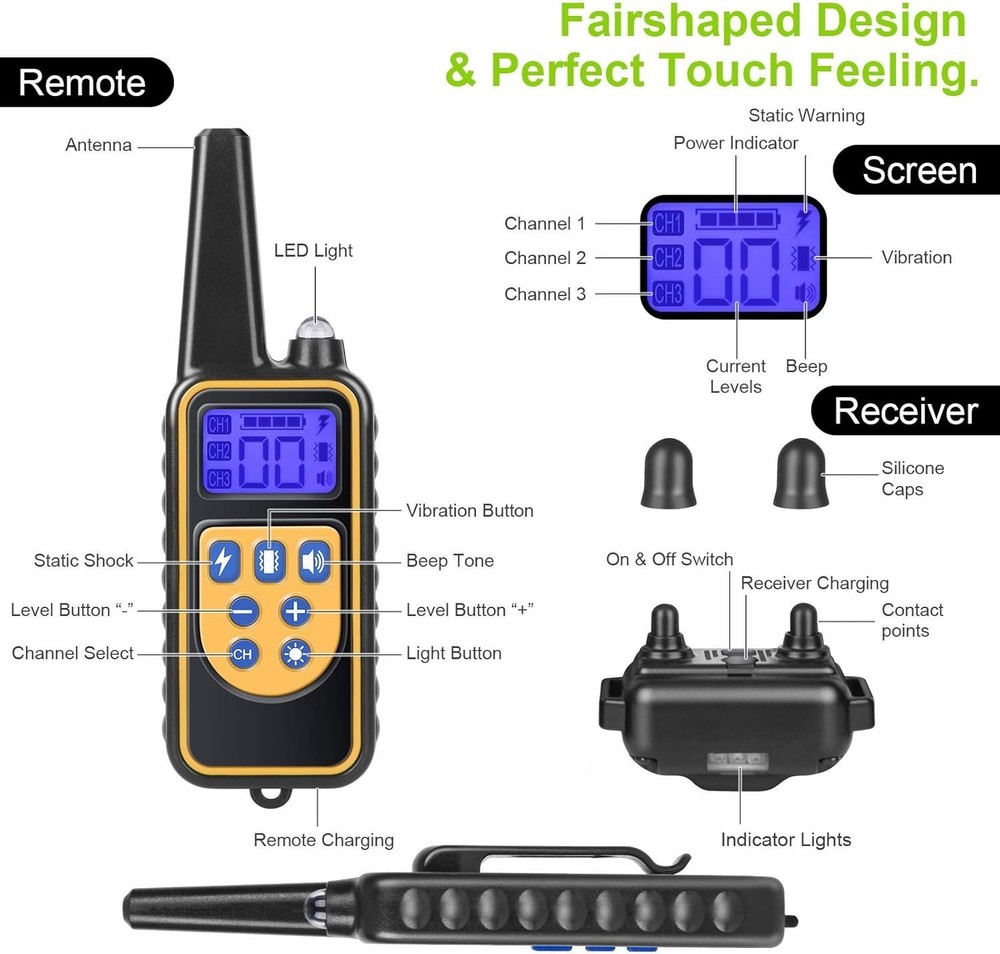 Dog Training Collar, Remote Rechargeable Waterproof Vibration Training Collar, w