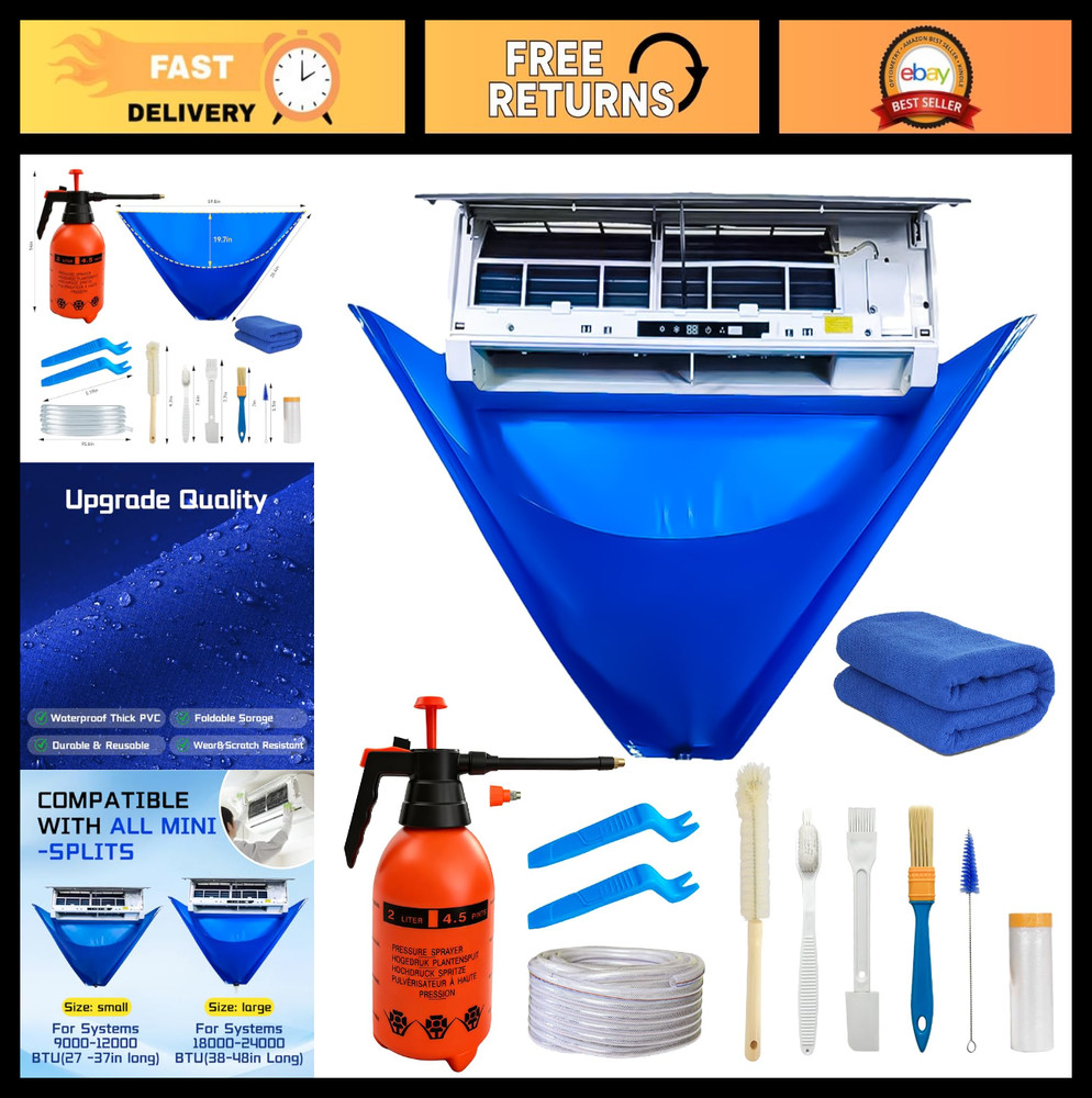 13pc Mini Split AC Cleaning Kit - Waterproof Bag, Vent Brush & Tools for Ductles