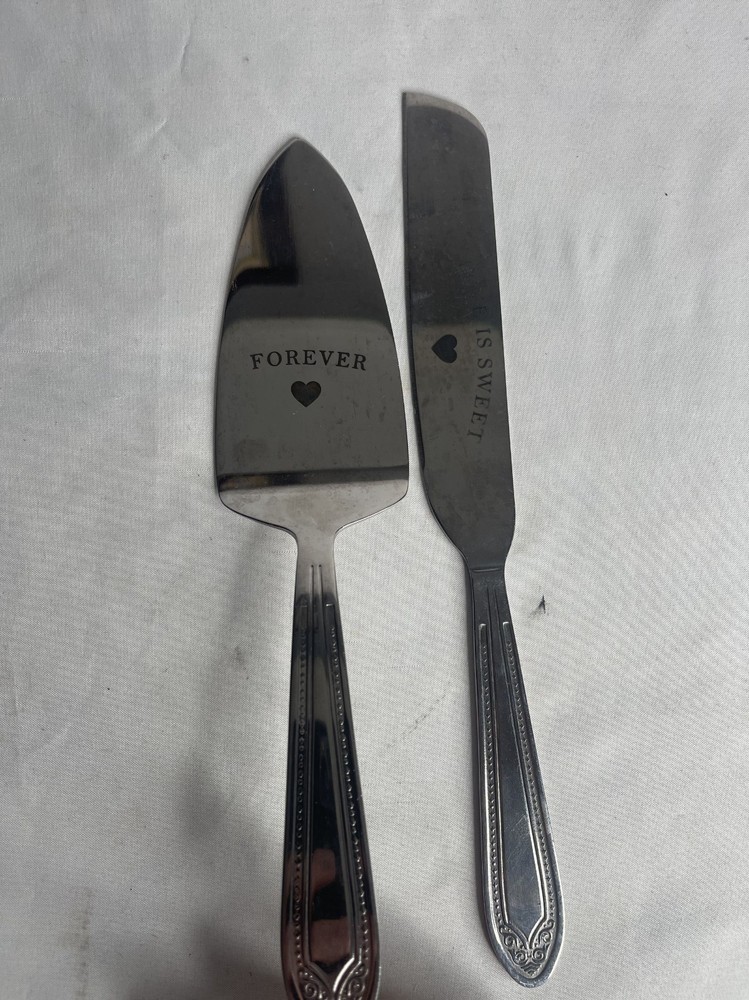 2 PCS Wedding Cake Knife and Server Set, Silver Cake Cutting Set, Engraved