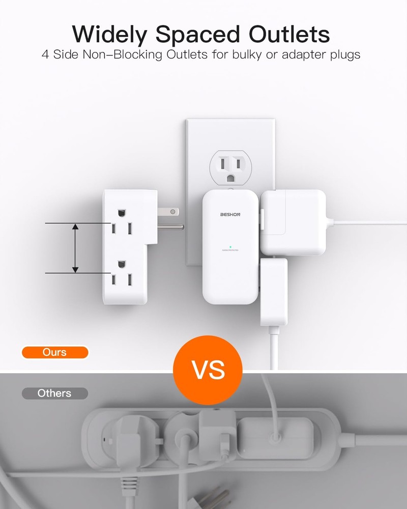 Surge Protector Outlet Extender Rotating Plug 6 AC Wall Adapter Splitter