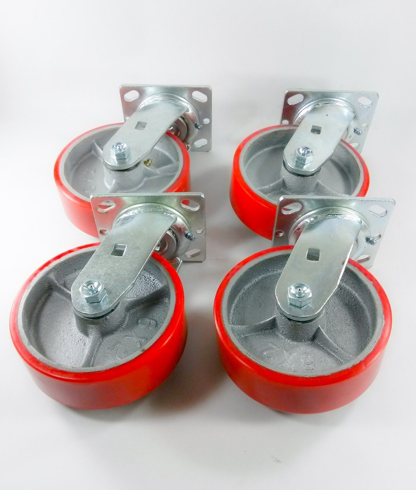6" x 2" Polyurethane On Cast Iron (Red) - Swivel (4EA)