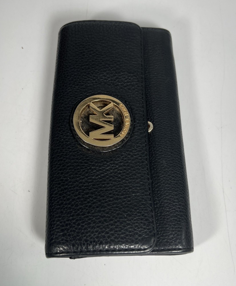 Michael Kors Black Pebbled Leather Envelope Wallet