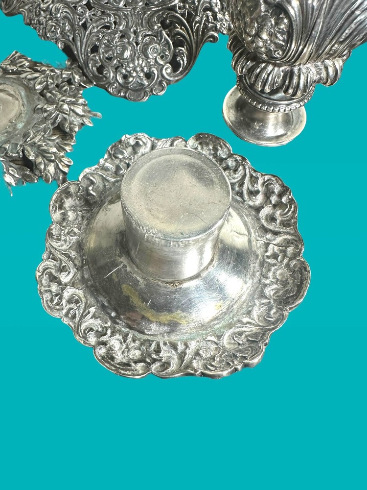 Stunning Antique Solid 800 Silver German Rococo Detachable Candlestick Holder